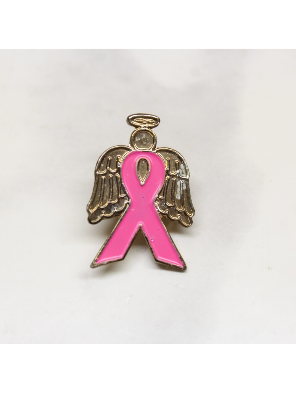 Angel Pink Ribbon Breast Cancer Awareness Lapel Pin Pinback Gold Tone